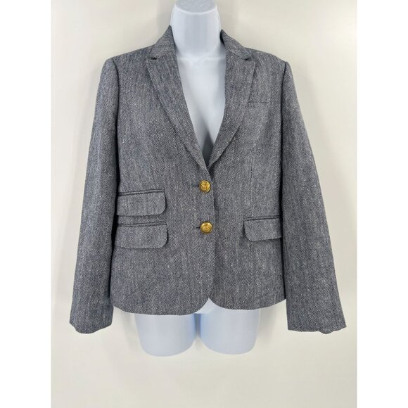 J.Crew 2 Dalton Herringbone Blazer Linen Blend Gold Buttons Gray Preppy Academia - Picture 1 of 11